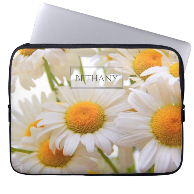 Bright Daisies Flowers Elegant Personalised Laptop Sleeve (Front)