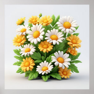 Bright Daisy Bouquet With White And Yellow Flowers Poster