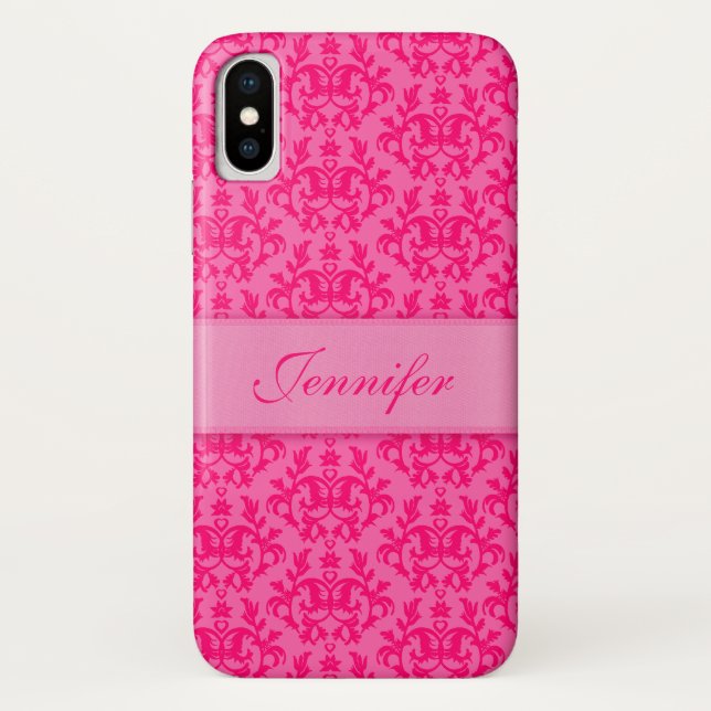 Bright damask hot pink custom iphone case (Back)