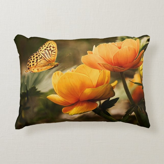 Bright Deep Yellow Flowers with Butterfly Decorative Cushion (Front)