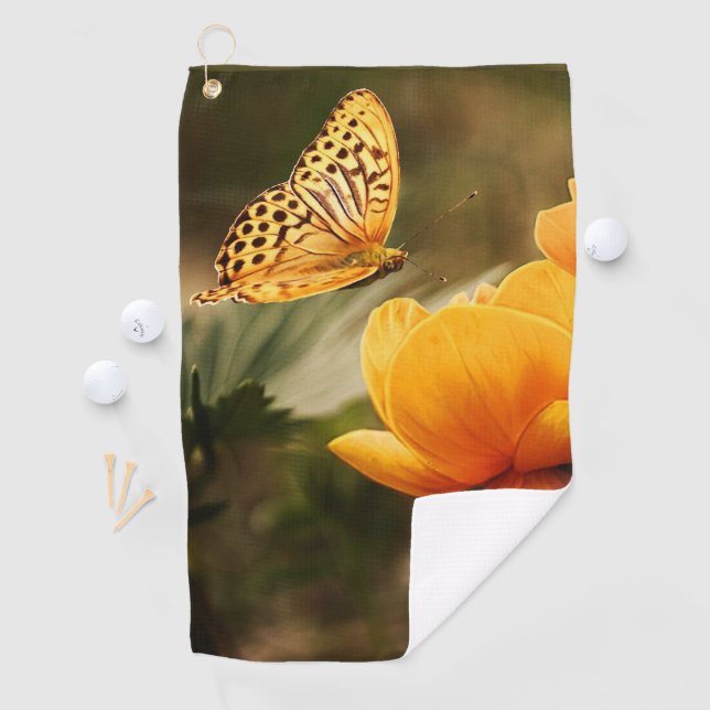 Bright Deep Yellow Flowers with Butterfly Golf Towel (InSitu)