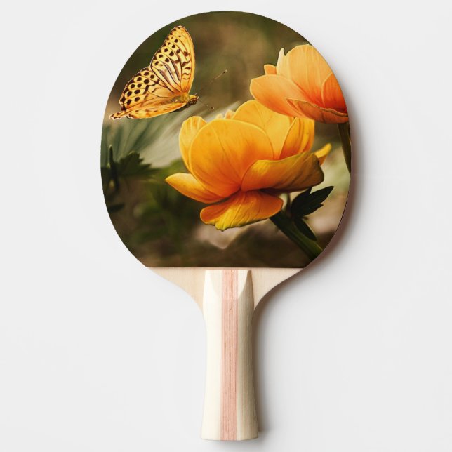 Bright Deep Yellow Flowers with Butterfly Ping Pong Paddle (Front)