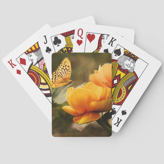 Bright Deep Yellow Flowers with Butterfly Playing Cards (Back)