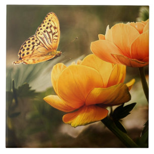 Bright Deep Yellow Flowers with Butterfly Tile