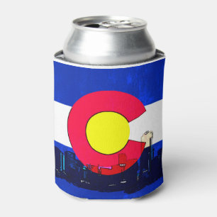 Bright Denver Colorado flag skyline can cooler