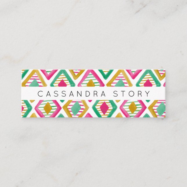 Bright Diamonds Watercolor Modern Pattern Mini Business Card (Front)