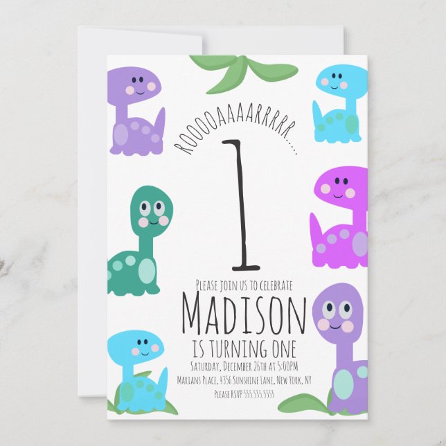 Bright Dinosaurs Birthday Invitation (Front)