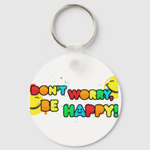 bright don't worry be happy face design key ring