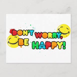bright don't worry be happy face design postcard