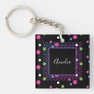 Bright Dots on Dot Pattern  Name Key Ring