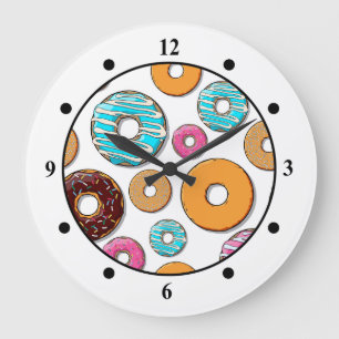 Bright Doughnut Whimsical Pattern Large Clock