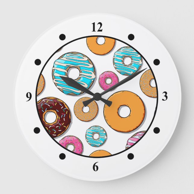 Bright Doughnut Whimsical Pattern Large Clock (Front)