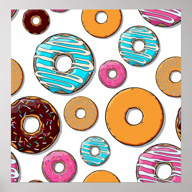 Bright Doughnut Whimsical Pattern Poster (Front)