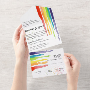 Bright Dripping Rainbow LGBTQ Handfasting Wedding All In One Invitation