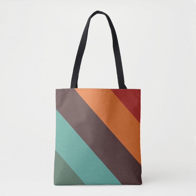 Bright Earthy Colors Wide Diagonal Stripe Tote Bag (Front)