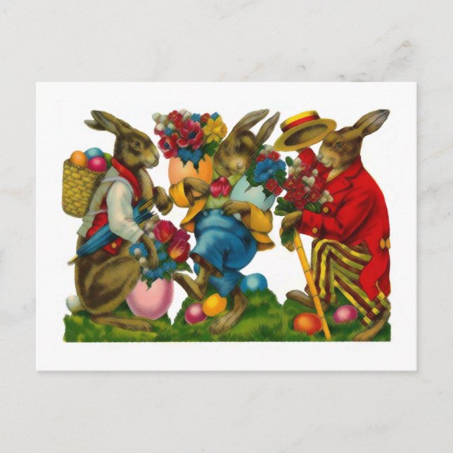 Bright Easter Bunnies Vintage Holiday Postcard (Front)
