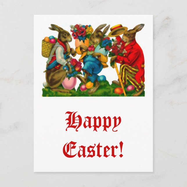 Bright Easter Bunnies Vintage Holiday Postcard (Front)