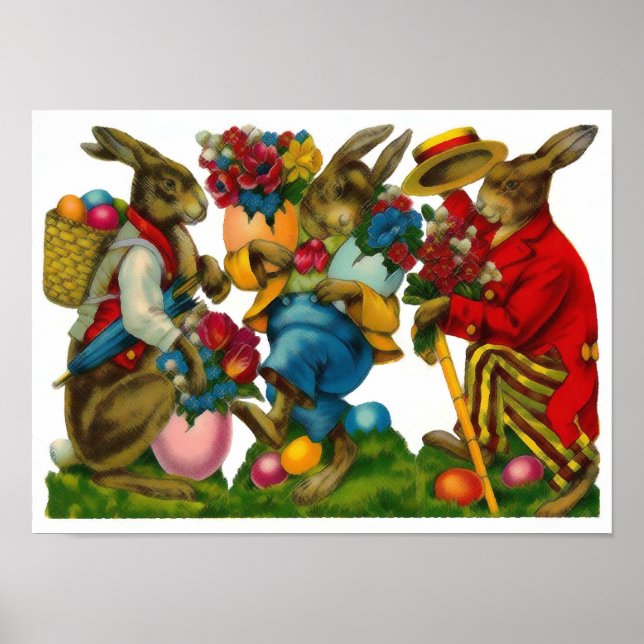 Bright Easter Bunnies Vintage Poster (Front)