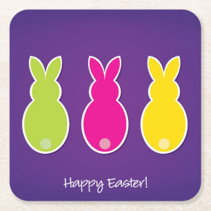 Bright Easter Bunny Silhouette Square Paper Coaster