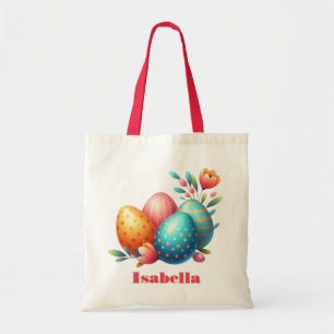 Bright Easter Egg Hunt Spring Flowers Custom Name Tote Bag