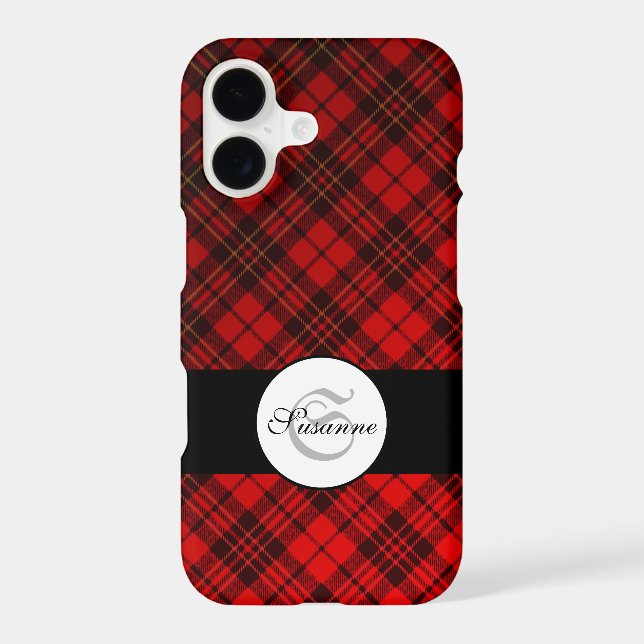 Bright Elegant Red Christmas tartan Monogram  iPhone Case (Back)