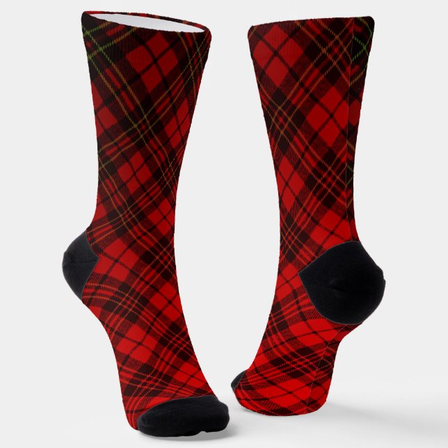 Bright Elegant Red Christmas tartan pattern Socks (Angled)