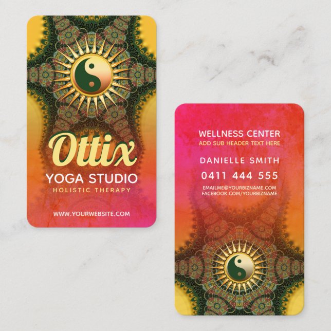 Bright Energy Green Mandala Balance Yoga New Age Business Card (Front/Back)