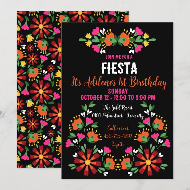Bright Ethnic Flower Fiesta Mexican Embroidery Invitation (Front/Back)