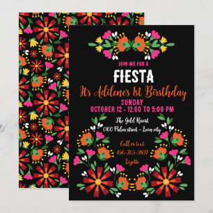 Bright Ethnic Flower Fiesta Mexican Embroidery Invitation