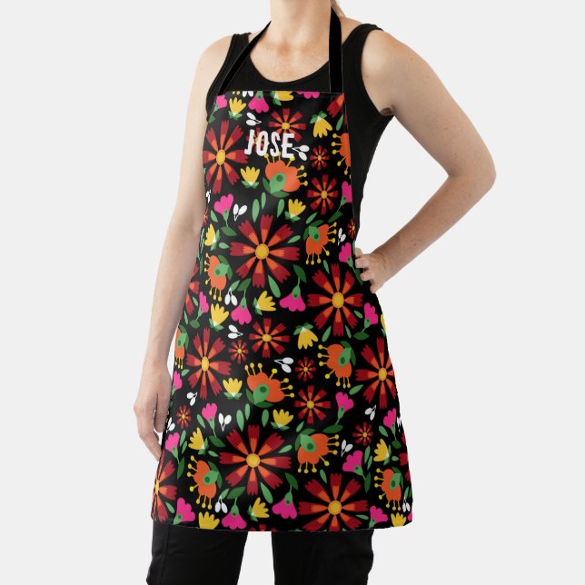 Bright ethnic flower mexican embroidery apron (Insitu)