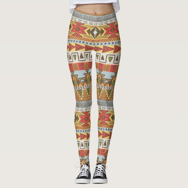 Bright ethnic seamless pattern, colourful. leggings (Front)