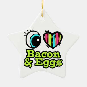 Bright Eye Heart I Love Bacon and Eggs Ceramic Tree Decoration