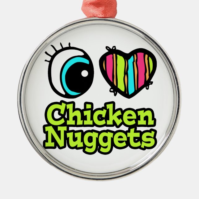 Bright Eye Heart I Love Chicken Nuggets Metal Tree Decoration (Front)