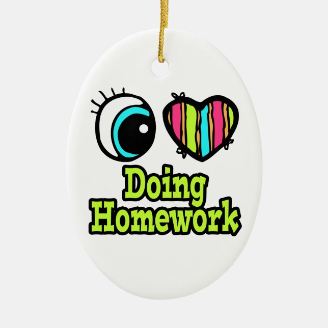 Bright Eye Heart I Love Doing Homework Ceramic Tree Decoration (Front)