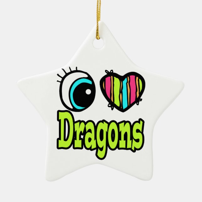 Bright Eye Heart I Love Dragons Ceramic Tree Decoration (Front)