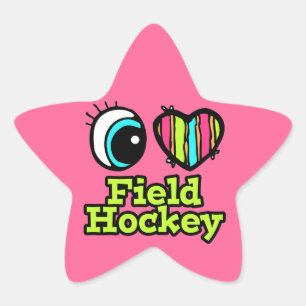 Bright Eye Heart I Love Field Hockey Star Sticker