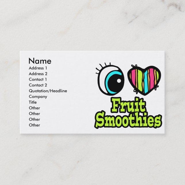 Bright Eye Heart I Love Fruit Smoothies Business Card (Front)