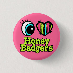 Bright Eye Heart I Love Honey Badgers 3 Cm Round Badge