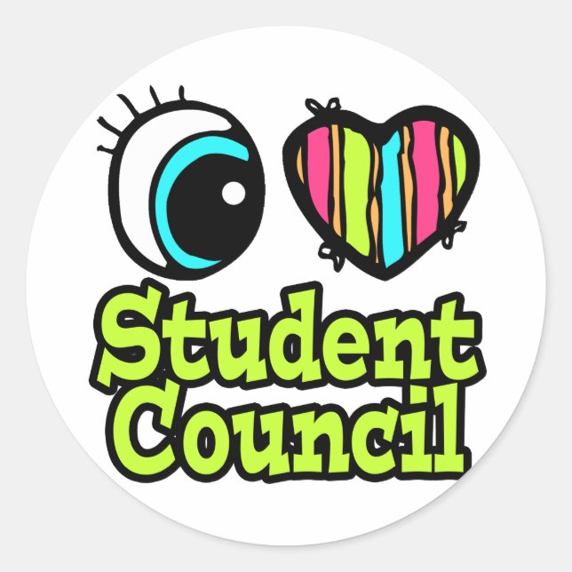 Bright Eye Heart I Love Student Council Classic Round Sticker (Front)