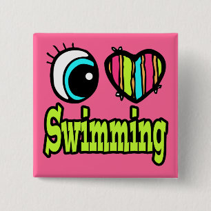 Bright Eye Heart I Love Swimming 15 Cm Square Badge