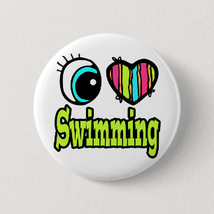 Bright Eye Heart I Love Swimming 6 Cm Round Badge