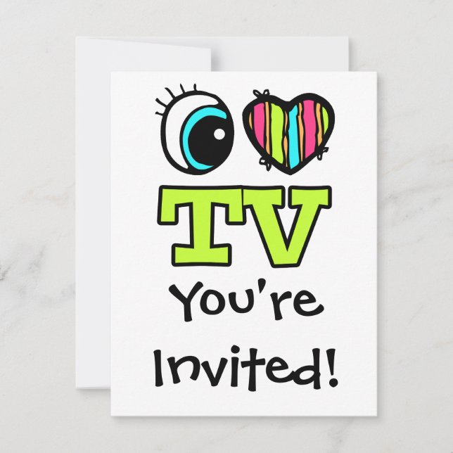 Bright Eye Heart I Love TV Invitation (Front)
