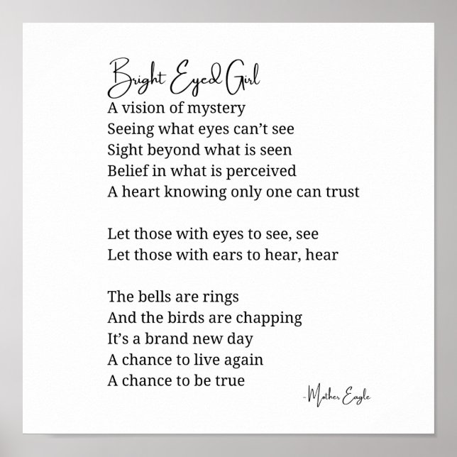 Bright Eyed Girl Inspirational Poem Wall Art  (Front)