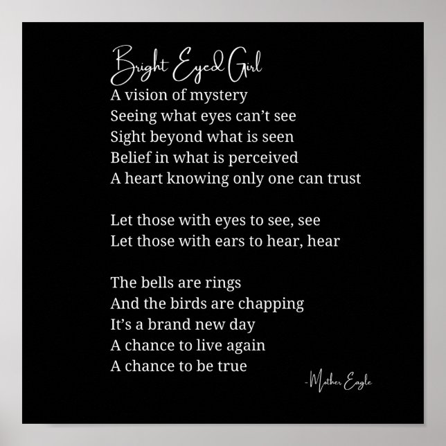Bright Eyed Girl Inspirational Poem Wall Art decor (Front)