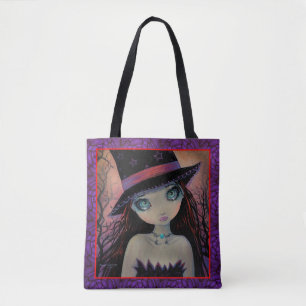 Bright Eyed Witch Big Eye Girl Fantasy Art Tote Bag