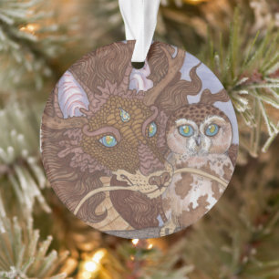Bright Eyes Owl and Dragon Ornament