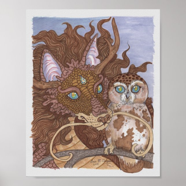 Bright Eyes Owl and Dragon Poster (Front)