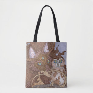 Bright Eyes Owl and Dragon Tote Bag