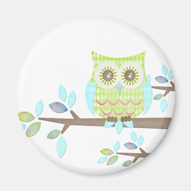 Bright Eyes Owl in Tree Magnet (Front)