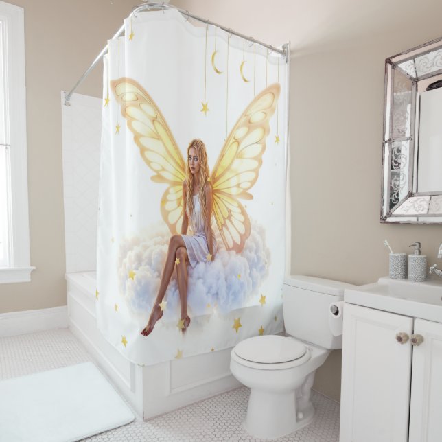 Bright fairy golden butterfly wings gentle beauty shower curtain (In Situ)